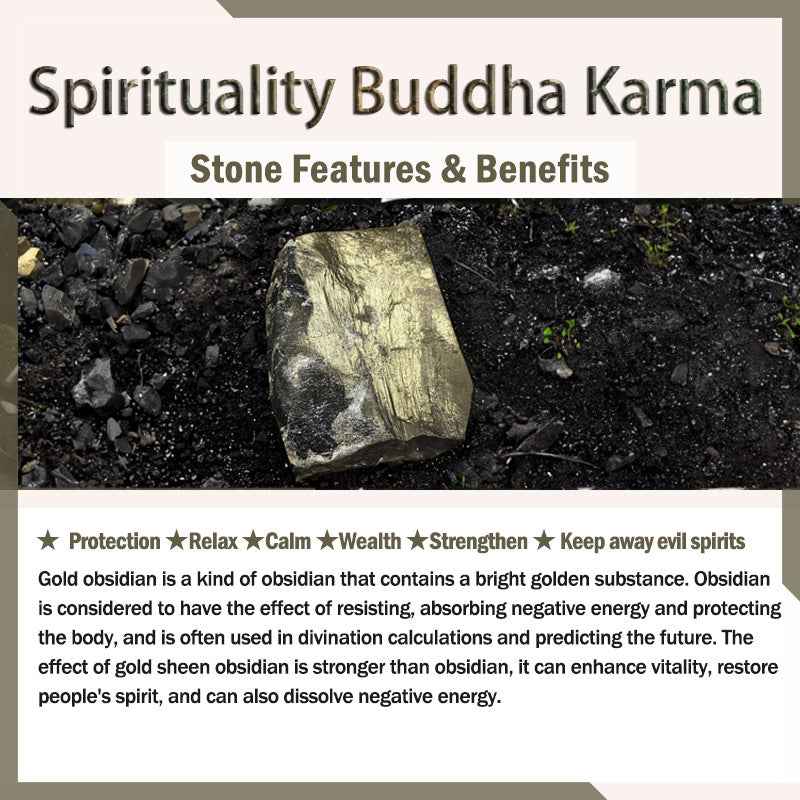 Spirituality Buddha Karma Gold Sheen Obsidian Peace Buckle Pixiu Copper Coin Wealth Necklace Pendant
