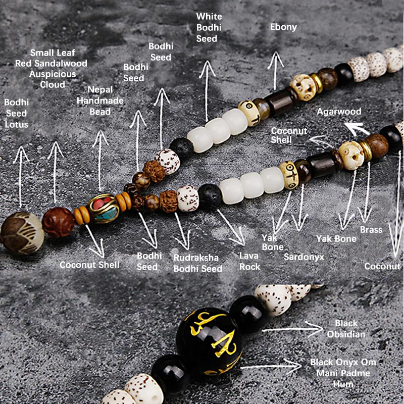 Spirituality 108 Mala Beads Bodhi Seed Yak Bone Avalokitesvara Lucky Pixiu Guan Gong Buddha Demon Peace Tassel Bracelet