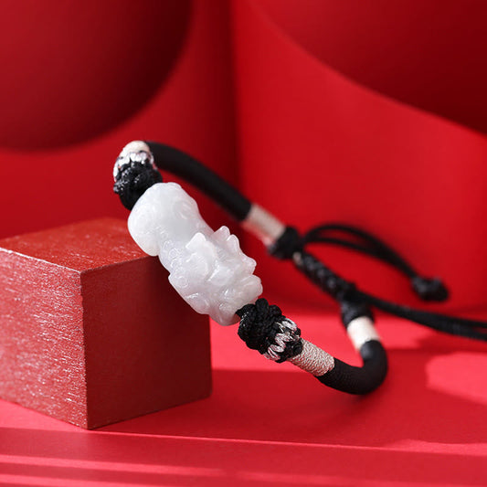 Jade Handmade Natural Jade PiXiu Luck Prosperity Braided String Bracelet