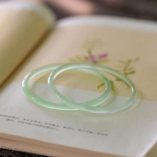 Jade Natural Green Chalcedony Strength Courage Cuff Bangle Bracelet