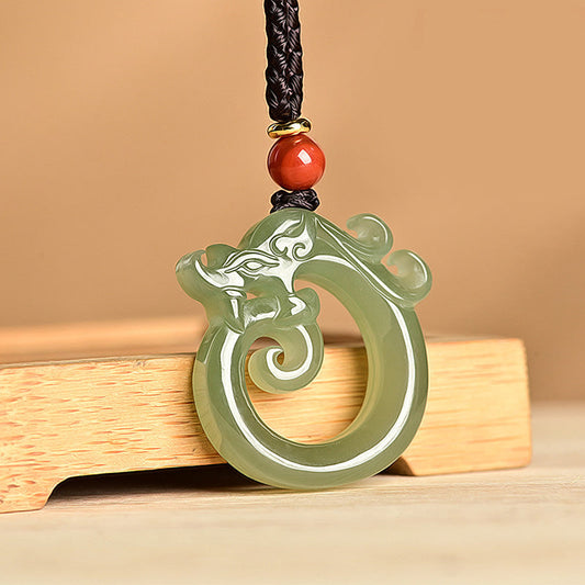 Jade White Jade Cyan Jade Dragon Protection Necklace String Pendant