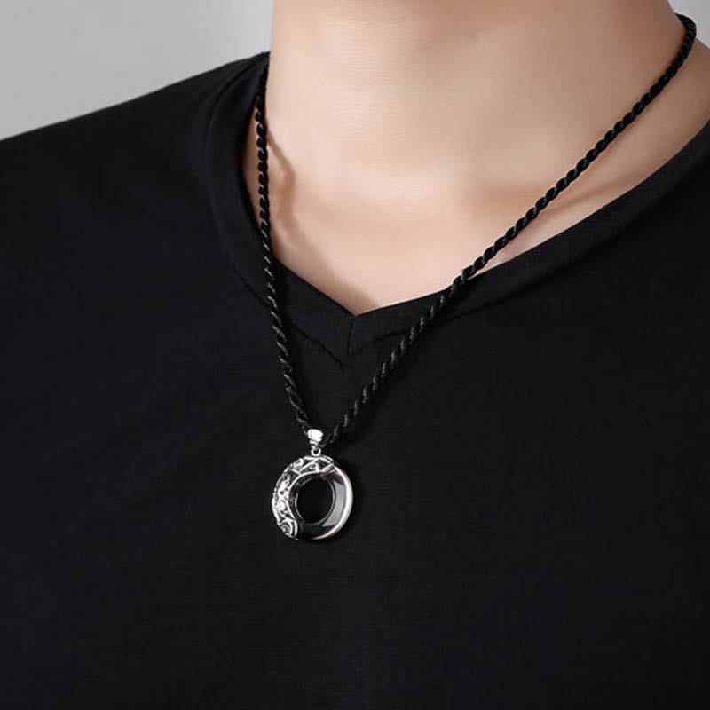 Spirituality Buddha Karma 12 Constellations of the Zodiac Ice Obsidian Blessing Round Pendant Necklace