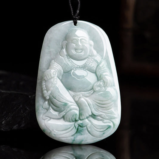 Buddha Energy Necklace Natural Jade Laughing Buddha Maitreya Buddha Luck String Necklace Pendant