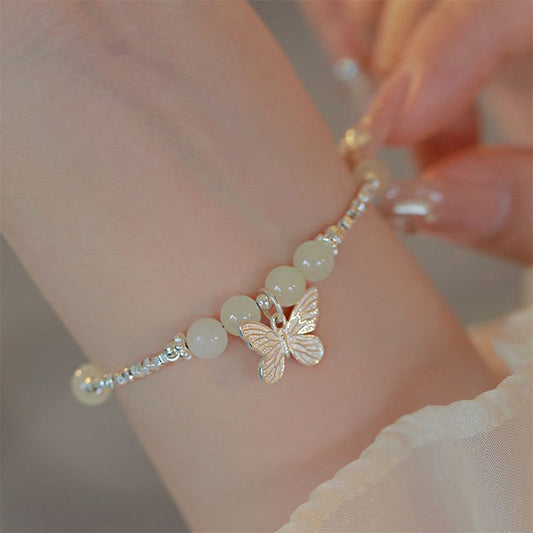 Jade 925 Sterling Silver Natural Hetian Jade Luck Butterfly Charm Bracelet