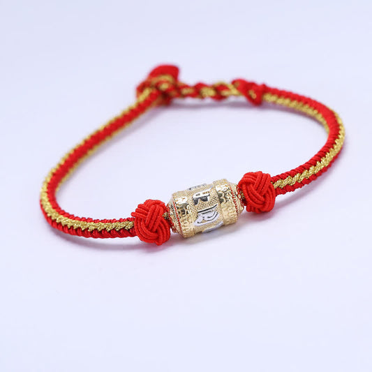 Ancient Tibetan Buddhist Red String Tradition 925 Sterling Silver Om Mani Padme Hum Prayer Wheel Luck Strength Red String Bracelet
