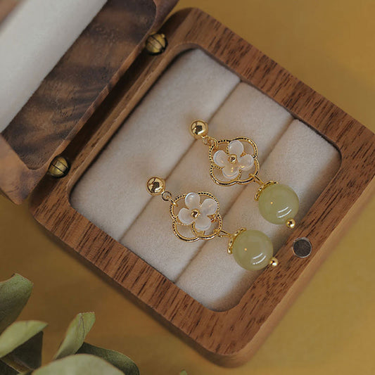 Jade Tridacna Stone Flower Jade Bead Blessing Drop Earrings