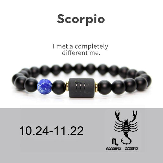Spirituality Buddha Karma 12 Constellations of the Zodiac Black Onyx Adjustable Bracelet