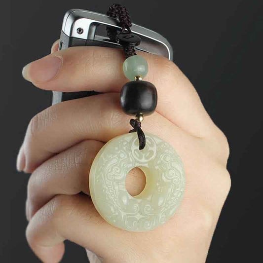 Jade  PiXiu Jade Peace Buckle Abundance Wealth Key Chain