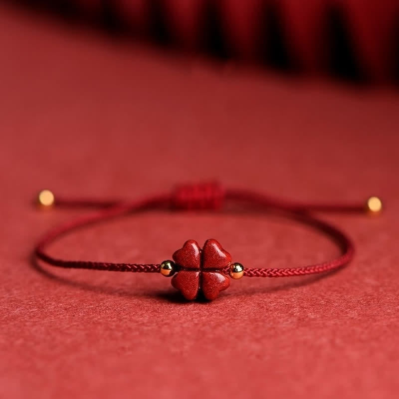 Spirituality Buddha Karma Natural Cinnabar Four Leaf Clover Blessing Red String Bracelet Anklet
