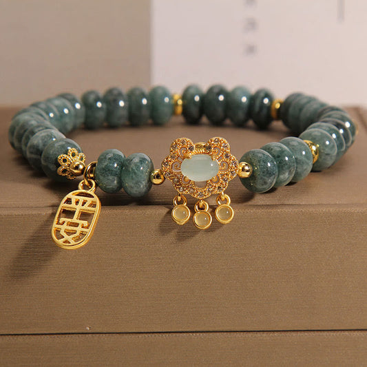 Jade Natural Jade Chinese Lock Charm Peace Luck Abundance Bracelet