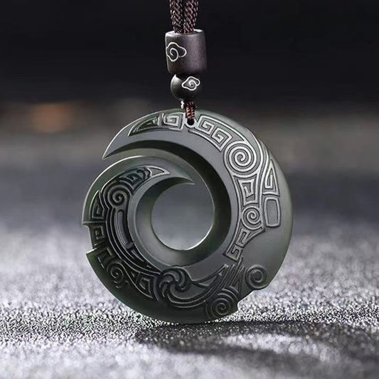 Jade One's Luck Improves Design Patern Hetian Cyan Jade Peace Buckle Luck Necklace Pendant