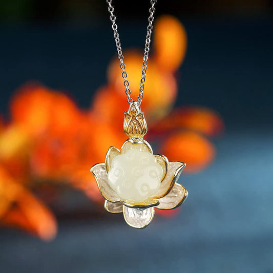 Jade White Jade Lotus Flower Happiness Necklace