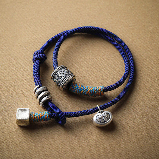 Ancient Tibetan Buddhist Red String Tradition Handmade Tibetan Om Mani Padme Hum Carved Auspicious Amulet Double Wrap Rope Bracelet