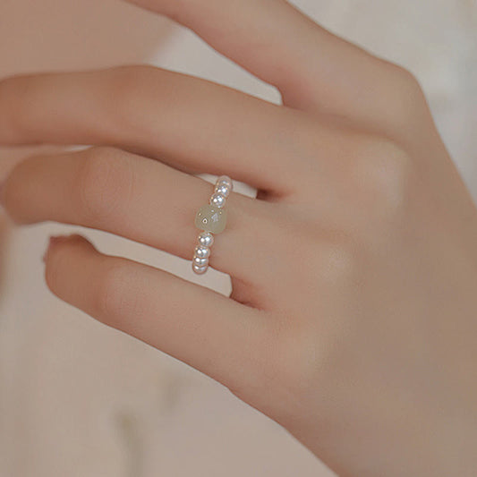 Jade  Round Jade Pearl Beads Luck Ring