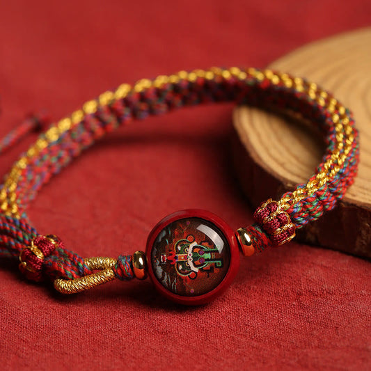 Ancient Tibetan Buddhist Red String Tradition Colorful Rope Cinnabar Thangka Blessing Braided Bracelet