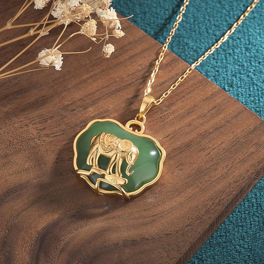 Jade Natural Jade Elephant Healing Necklace Pendant