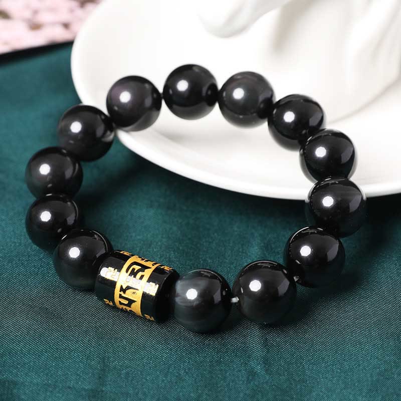 Spirituality Buddha Karma Rainbow Obsidian Om Mani Padme Hum Swastika Positive Bracelet