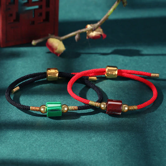 Ancient Tibetan Buddhist Red String Tradition Tibet Handmade Green Aventurine Red Stone Malachite Luck Protection Braided Rope Bracelet