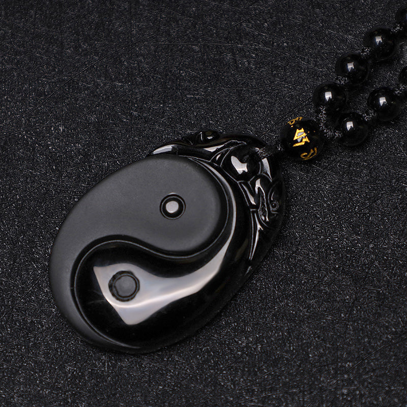 Spirituality Buddha Karma Natural Black Obsidian Yin Yang Fulfilment Strength Necklace Pendant