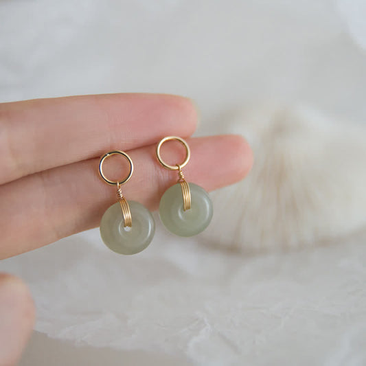 Jade  Round Jade Peace Buckle Luck Drop Earrings