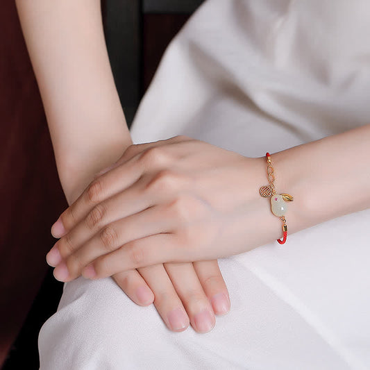 Jade 925 Sterling Silver Year of the Rabbit Hetian White Jade Luck Blessing Red String Bracelet
