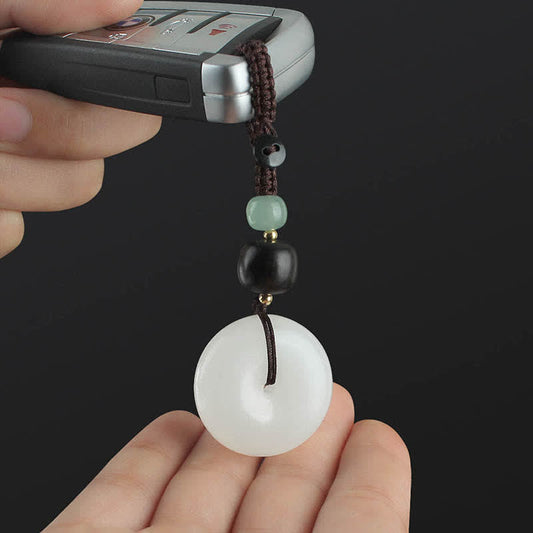Jade  White Jade Peace Buckle Protection Blessing Key Chain
