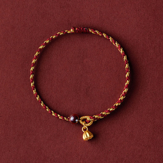 Ancient Tibetan Buddhist Red String Tradition Handcrafted Red Gold Rope Lotus Peace And Joy Charm Braid Bracelet