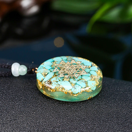 054 Turquoise Energy Pendant Necklace | Yoga Meditation Crystal Resin Jewelry, Balance Energy, Enhance Spirituality