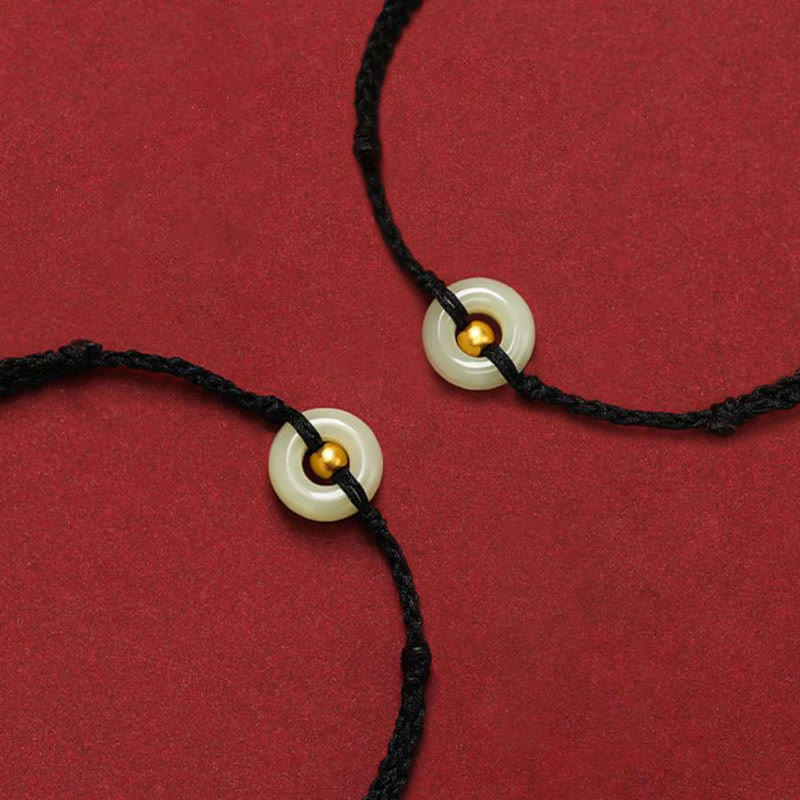 Jade 999 Gold Bead Round Peace Buckle Hetian Jade Luck Abundance Braided Bracelet Anklet