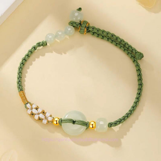 Jade Hetian Jade Peace Buckle Luck Peach Blossom Braided Bracelet