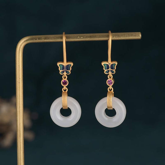 Jade FengShui White Jade Butterfly Fortune Earrings