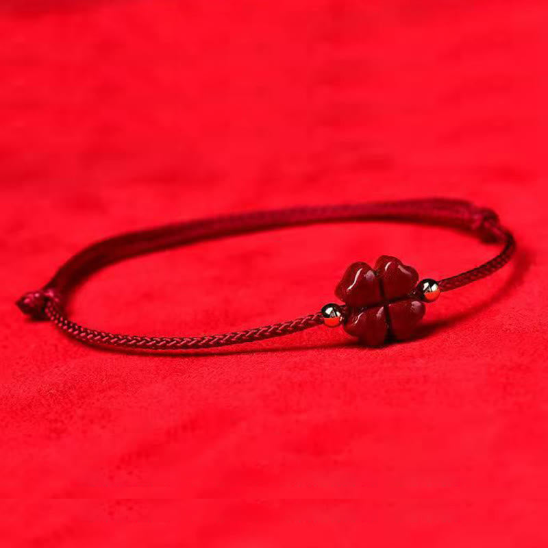Spirituality Buddha Karma Natural Cinnabar Four Leaf Clover Blessing Red String Bracelet Anklet