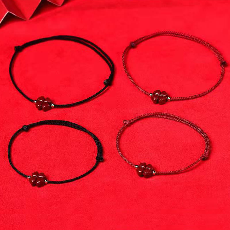 Spirituality Buddha Karma Natural Cinnabar Four Leaf Clover Blessing Red String Bracelet Anklet