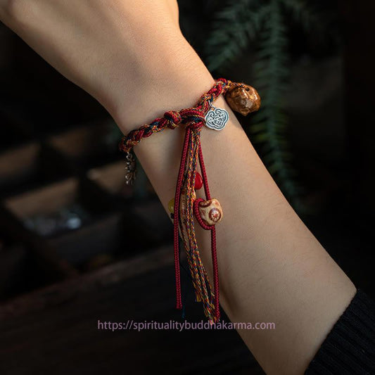 Ancient Tibetan Buddhist Red String Tradition Tibetan Handmade Colorful Thread 925 Sterling Silver Koi Fish Protection Strength String Bracelet