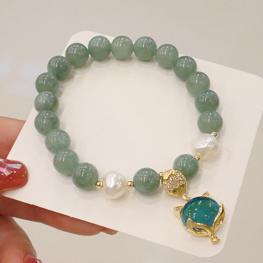 Jade Jade Pearl Color-Changing Fox Charm Luck Bracelet