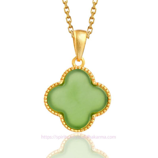 Jade 925 Sterling Silver Natural Hetian Jade Luck Four Leaf Clover Necklace Pendant