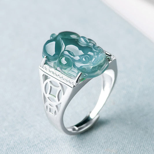 Jade 925 Sterling Silver Fengshui Wealth Prosperity Jade PiXiu Luck Ring