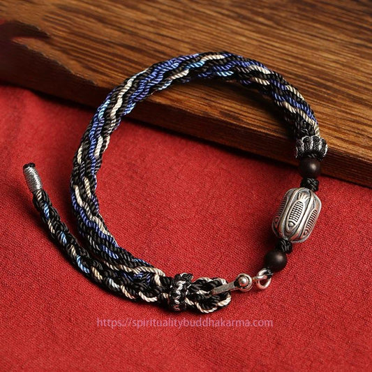 Ancient Tibetan Buddhist Red String Tradition 925 Sterling Silver Koi Fish Wealth Reincarnation Knot Braid String Bracelet