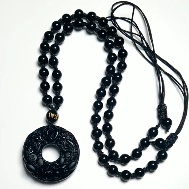 Spirituality Buddha Karma Pixiu Obsidian Wealth Pendant Necklace
