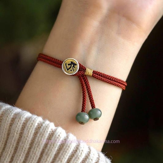 Ancient Tibetan Buddhist Red String Tradition 925 Sterling Silver Handmade Chinese Zodiac Natal Buddha Cyan Bodhi Seed Protection Braided Red String Bracelet