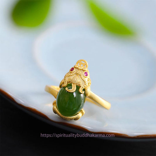 Jade 18k Gold-plated Pixiu Jade Wealth Ring