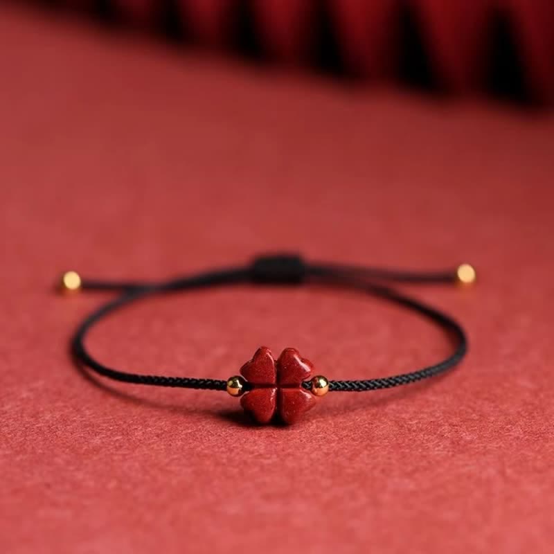 Spirituality Buddha Karma Natural Cinnabar Four Leaf Clover Blessing Red String Bracelet Anklet