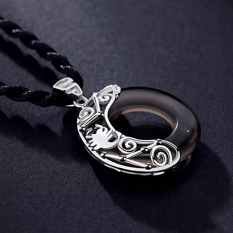 Spirituality Buddha Karma 12 Constellations of the Zodiac Ice Obsidian Blessing Round Pendant Necklace