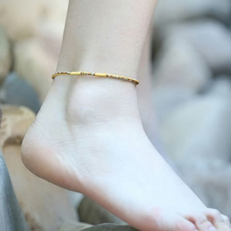 Spirituality Buddha Karma Handmade Gold Multicolored Rope Protection Braided Bracelet Anklet