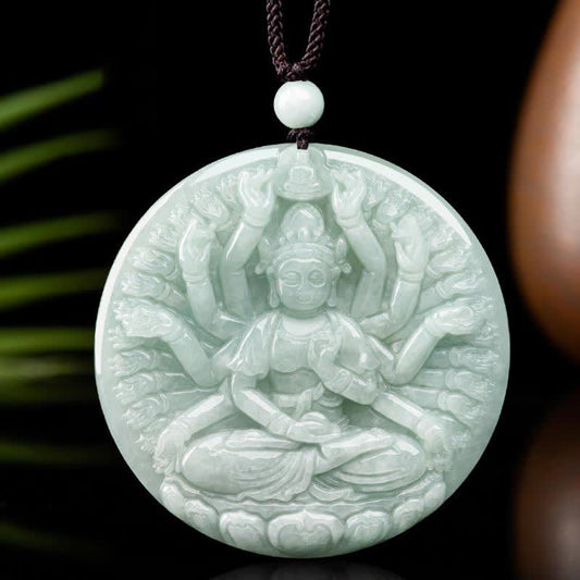 Jade Thousand-Hand Kwan Yin Avalokitesvara Jade Blessing String Necklace Pendant