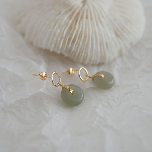 Jade  Round Jade Peace Buckle Luck Drop Earrings