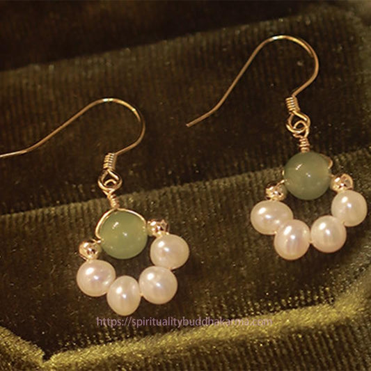Jade  Cyan Jade Pearl Bead Luck Drop Earrings