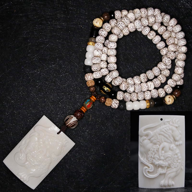 Spirituality 108 Mala Beads Bodhi Seed Yak Bone Avalokitesvara Lucky Pixiu Guan Gong Buddha Demon Peace Tassel Bracelet