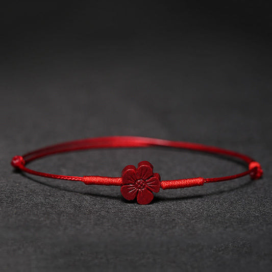 Ancient Tibetan Buddhist Red String Tradition Handmade Plum Blossom Four Leaf Clover PiXiu Lotus Koi Fish Cinnabar Blessing Braid Bracelet
