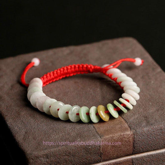 Jade Natural Round Jade Luck Red String Protection Bracelet